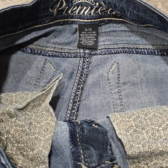 Premiere Denim Dark Washed Distressed Low Rise Boot Cut Blue Jeans Juniors 3/4 - Picture 3 of 6